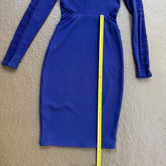 Express Midi Royal Blue Bodycon Body shape W Mesh Cutouts Dress Sz 2 - Picture 6 of 14